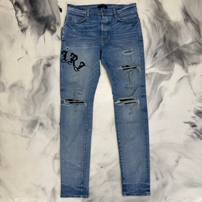 Amiri Jeans Leather Logo Blue