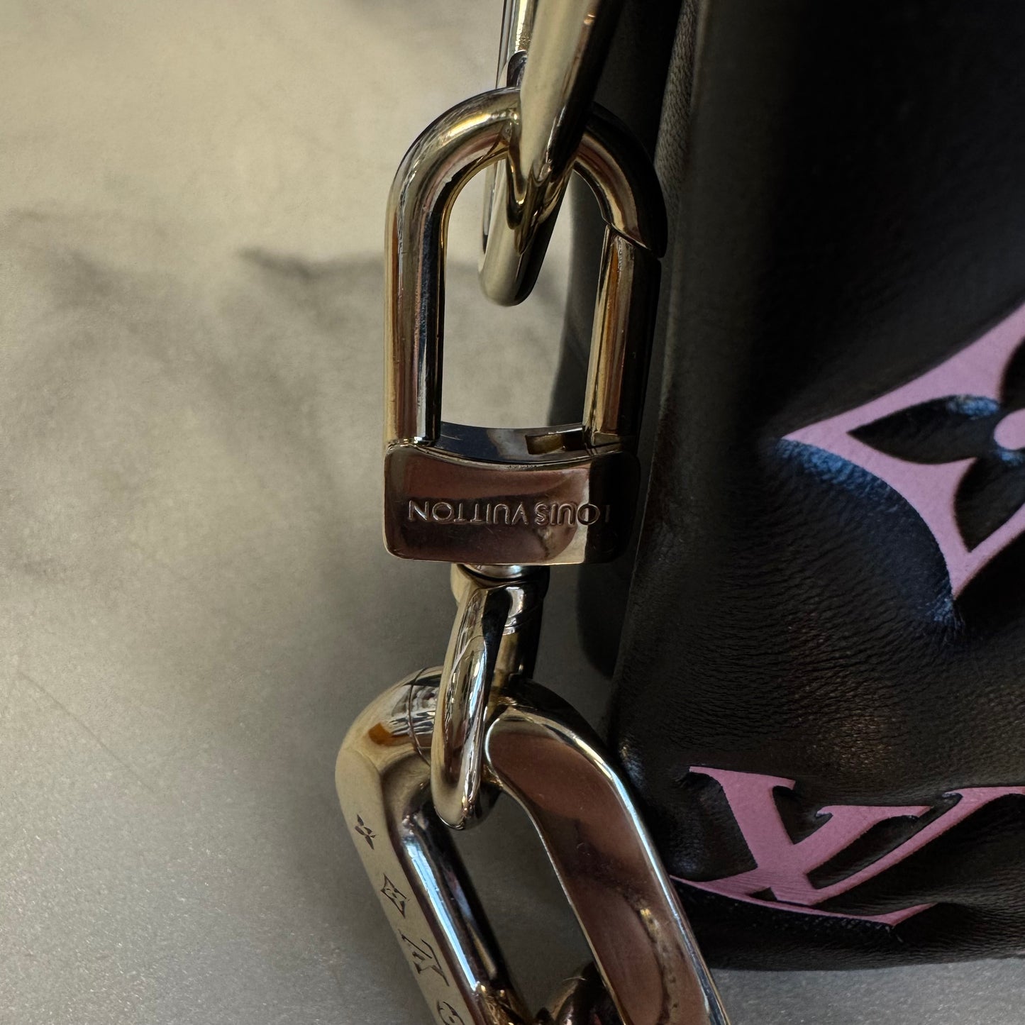 Louis Vuitton Lambskin Embossed Monogram LV Ski Coussin Black/Pink