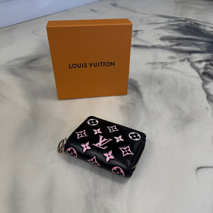 Louis Vuitton Lambskin Embossed Monogram LV Ski Coussin Mini Zippy Wallet Black/Pink