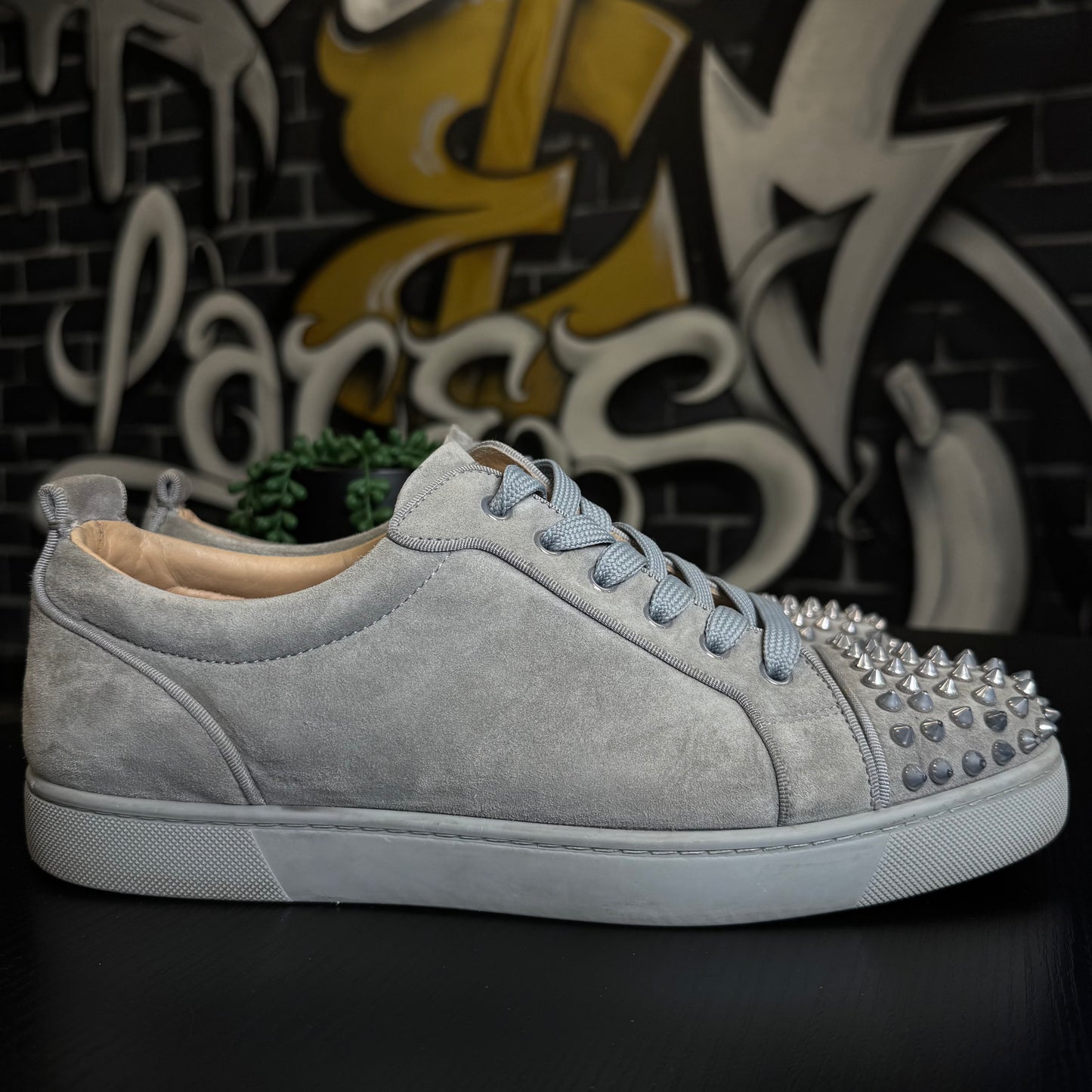 Louboutin Louis Spike Orlato Flat Suede Grey