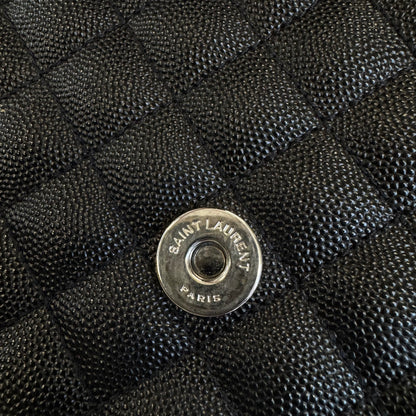 Saint-Laurent Envelope Medium Quilted Textured-Leather Shoulder Bag Black/Silver