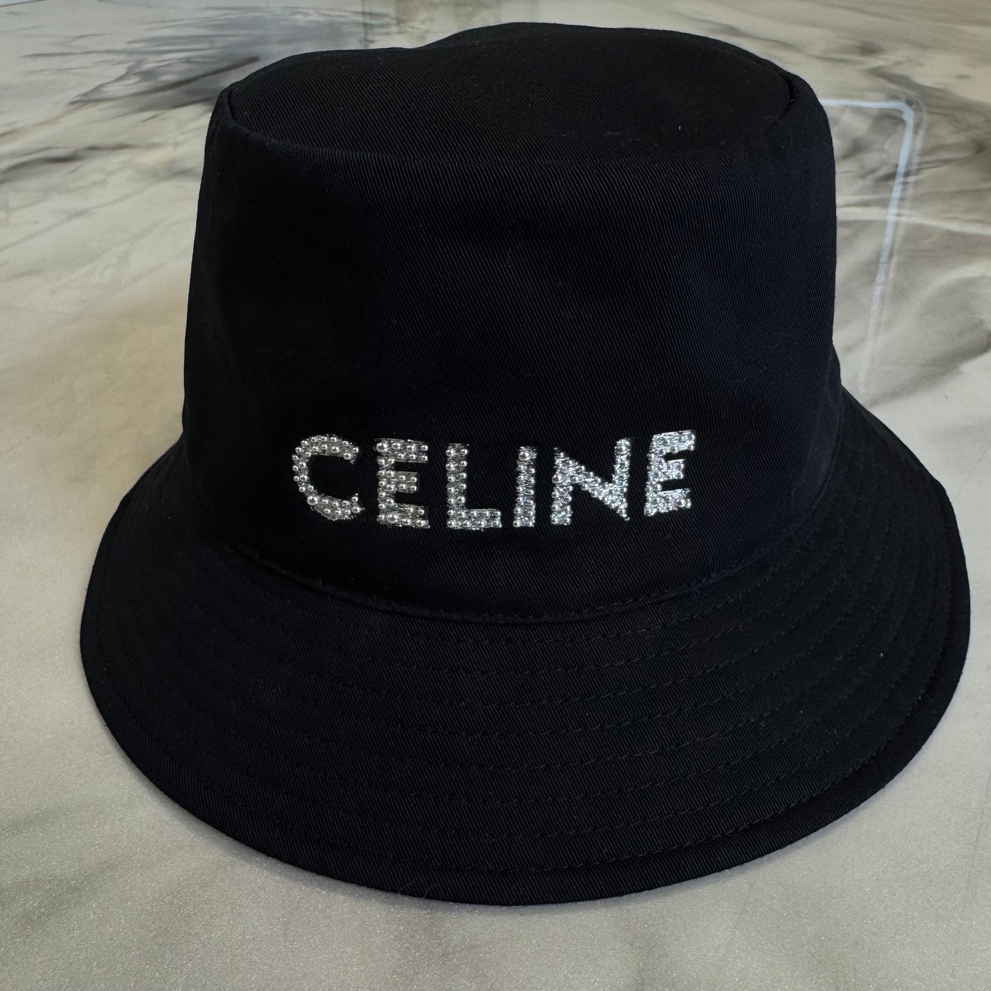 Celine Rhinestones Bucket Hat Black