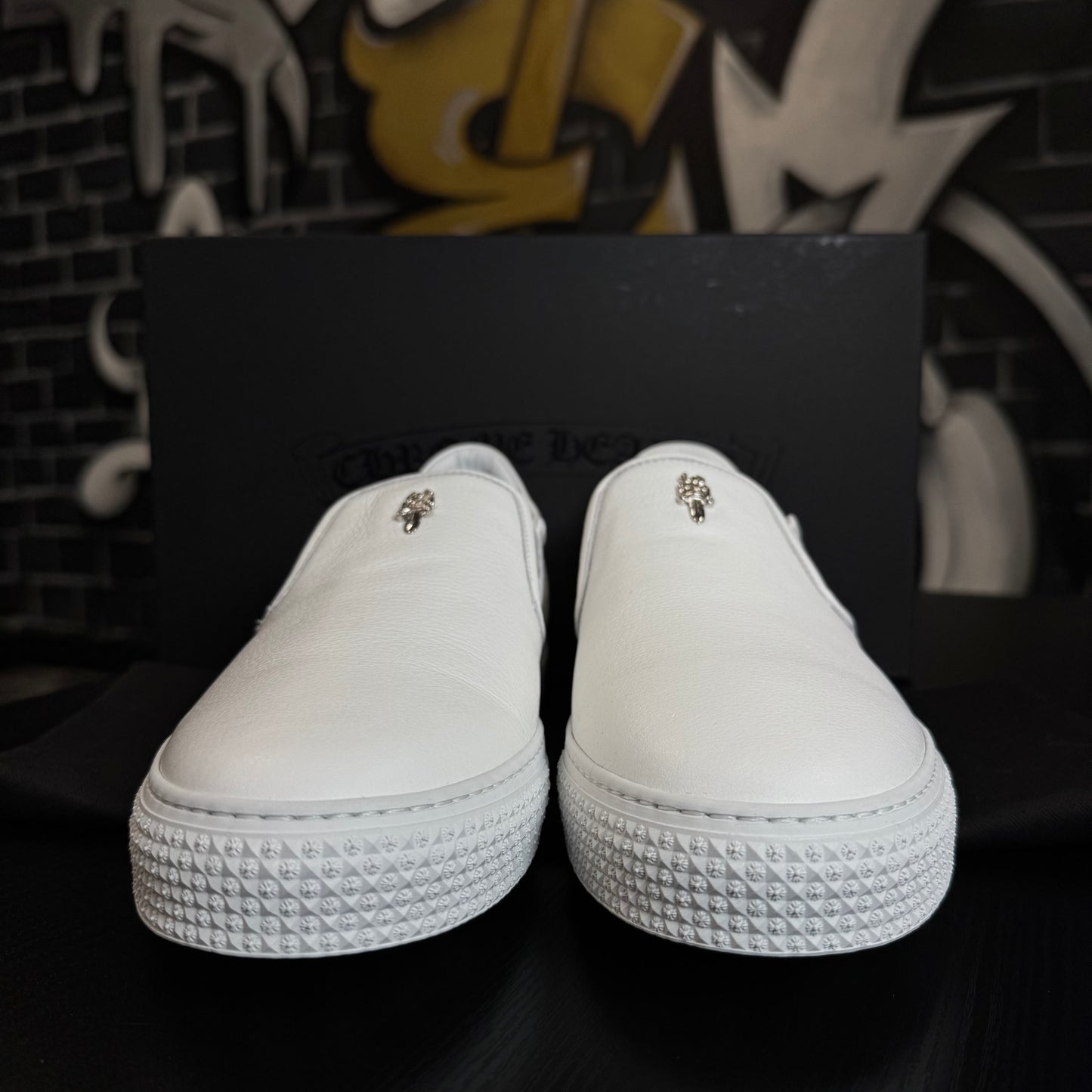 Chrome Hearts Dagger Slip On White Leather