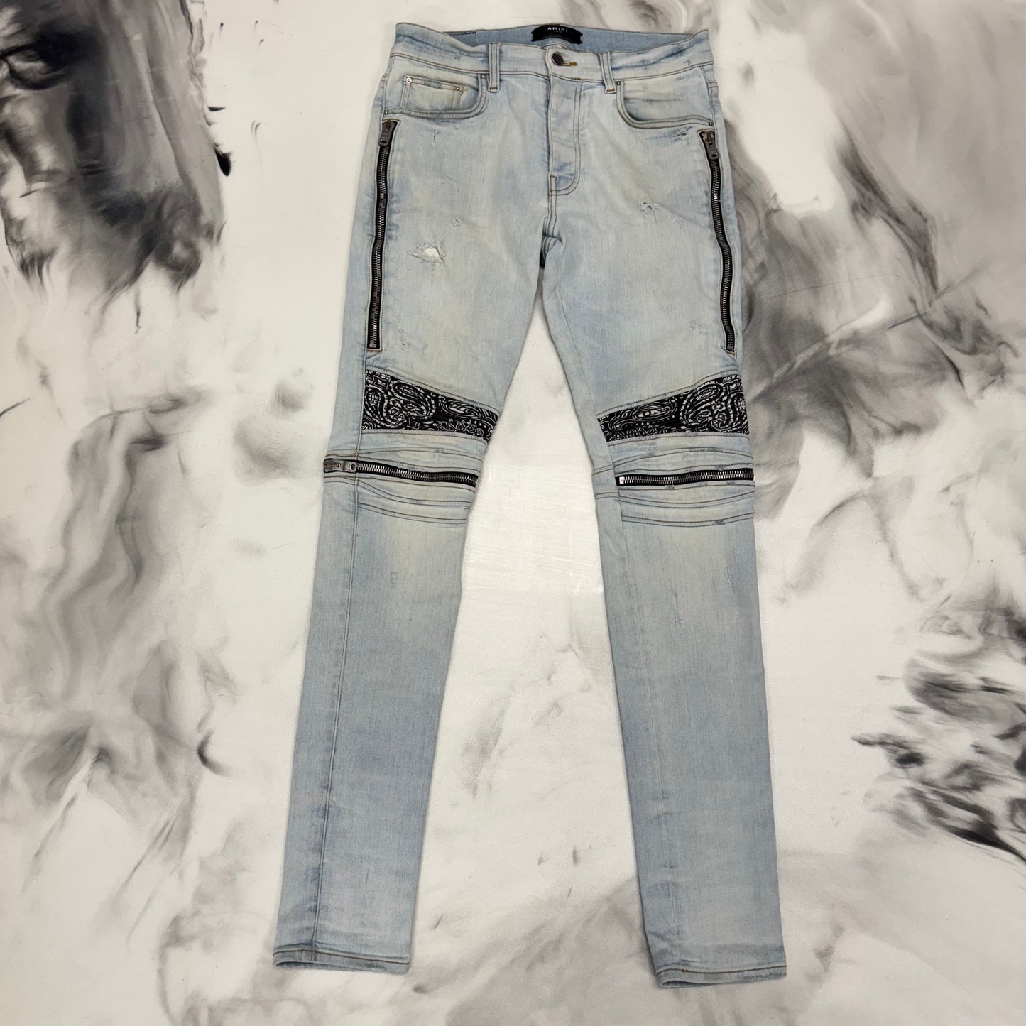 Amiri MX2 Bandana Patch Skinny Jeans Blue