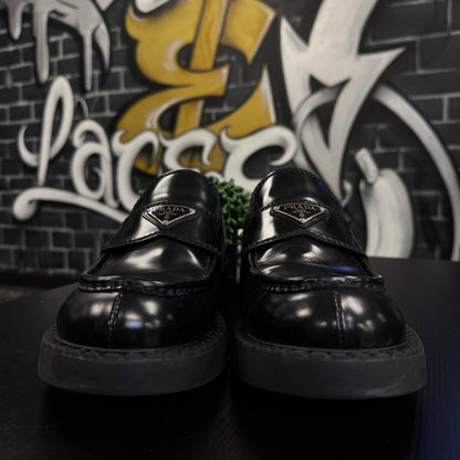 Prada Chocolate Brushed Leather Loafers Black