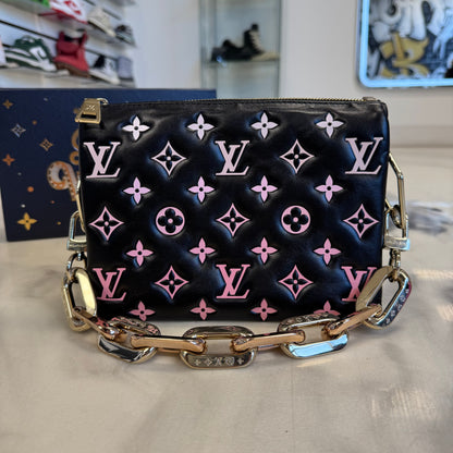 Louis Vuitton Lambskin Embossed Monogram LV Ski Coussin Black/Pink