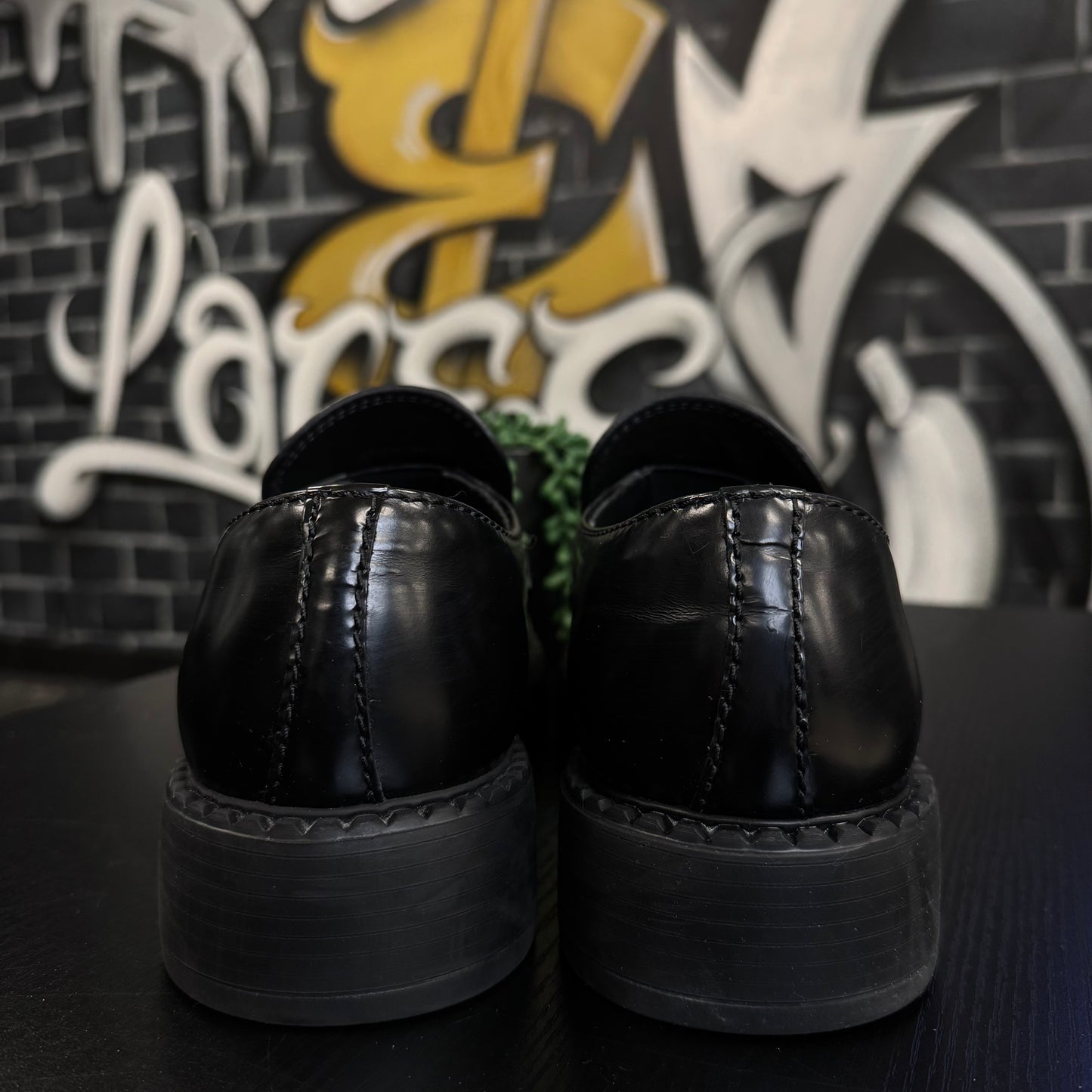 Prada Chocolate Brushed Leather Loafers Black