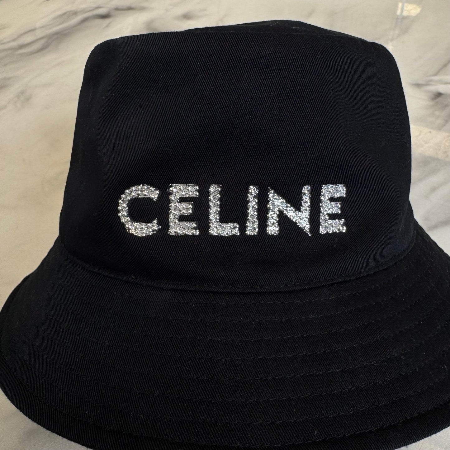 Celine Rhinestones Bucket Hat Black