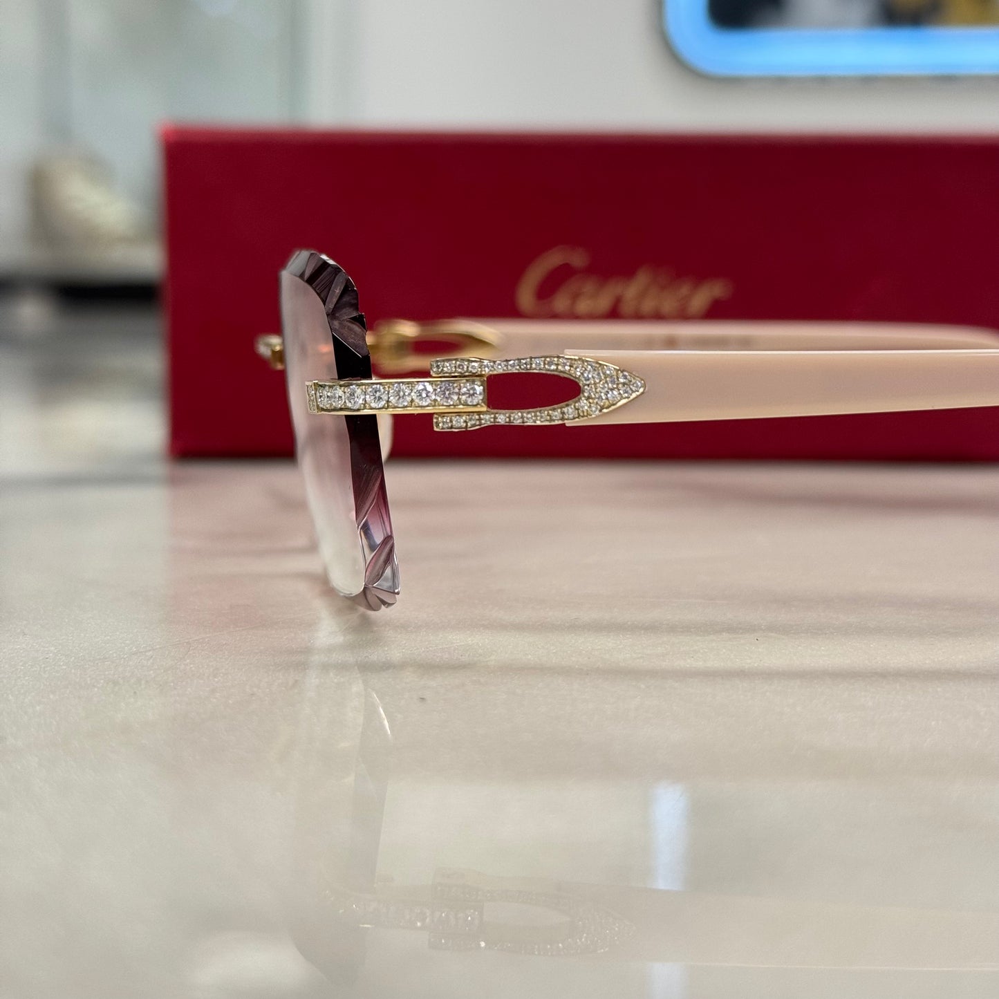 Cartier C Decor Pink Diamond Hardware Diamond Cut Glasses