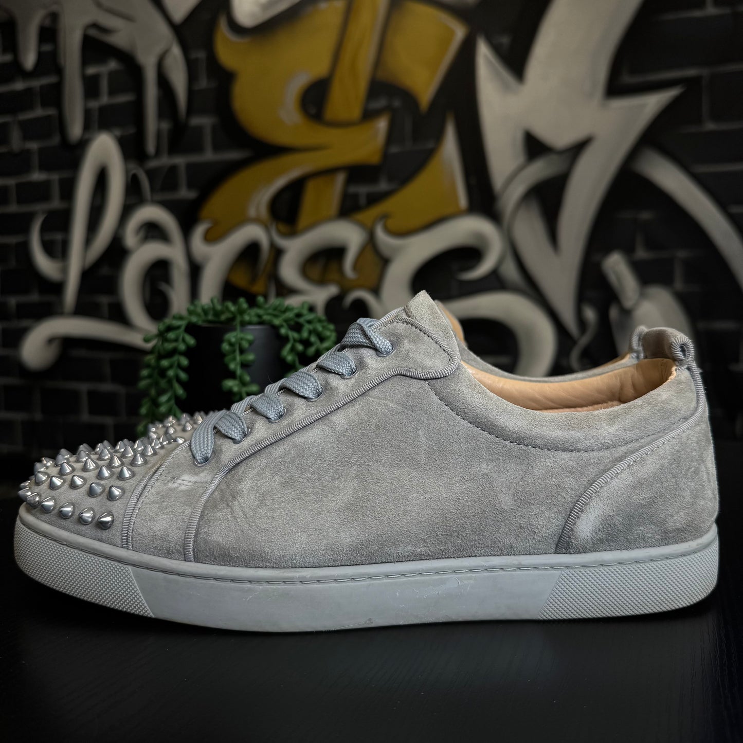 Louboutin Louis Spike Orlato Flat Suede Grey