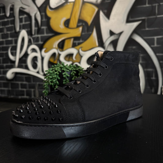 Louboutin Louis Junior Spike Orlato Flat Black Suede