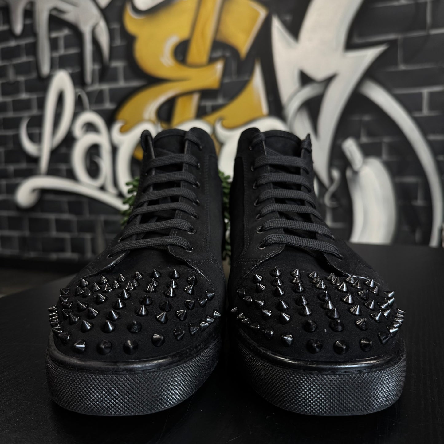 Louboutin Louis Junior Spike Orlato Flat Black Suede