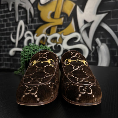 Gucci Horsebit Monogram Velvet Brown Loafers