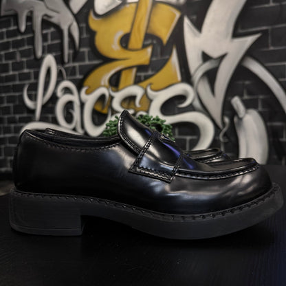Prada Chocolate Brushed Leather Loafers Black