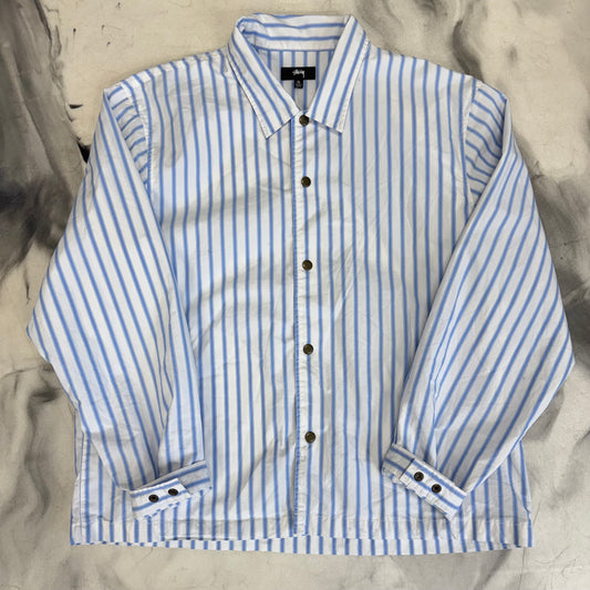 Stussy Striped Button Up Overshirt White/Blue