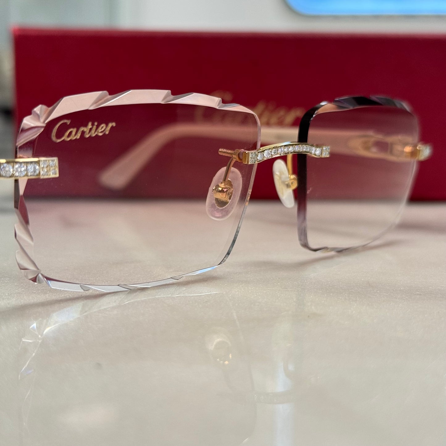 Cartier C Decor Pink Diamond Hardware Diamond Cut Glasses