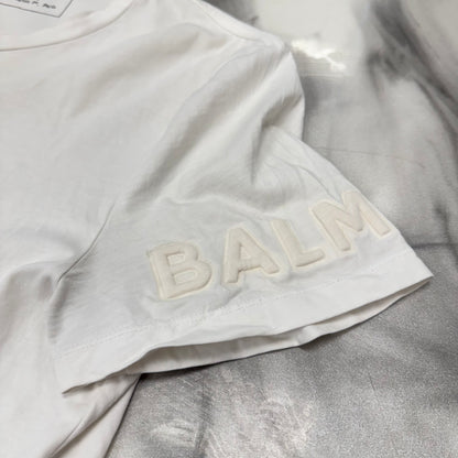 Balmain White Embossed Sleeve Logo Tee