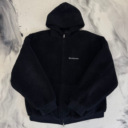 Balenciaga Fleece Zip Up Hoodie Black