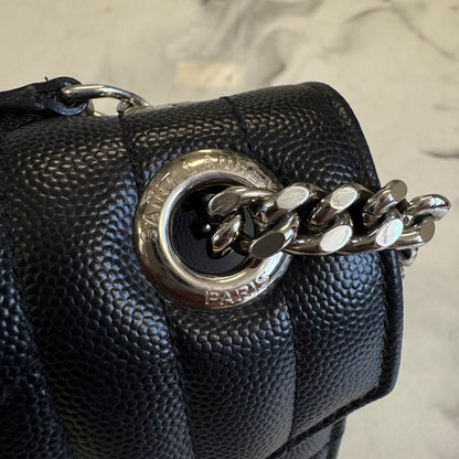 Saint-Laurent Envelope Medium Quilted Textured-Leather Shoulder Bag Black/Silver