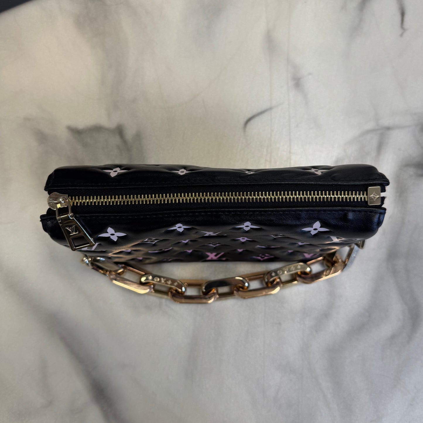 Louis Vuitton Lambskin Embossed Monogram LV Ski Coussin Black/Pink