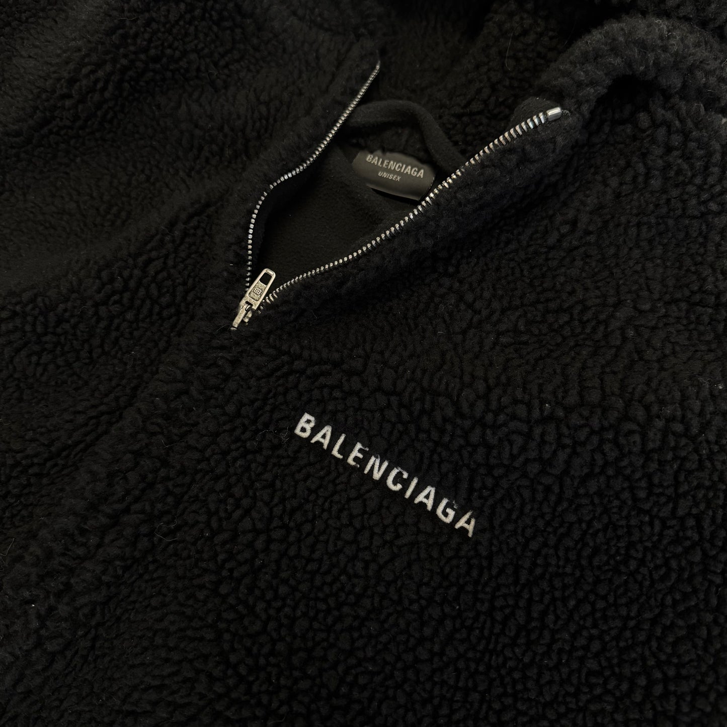 Balenciaga Fleece Zip Up Hoodie Black