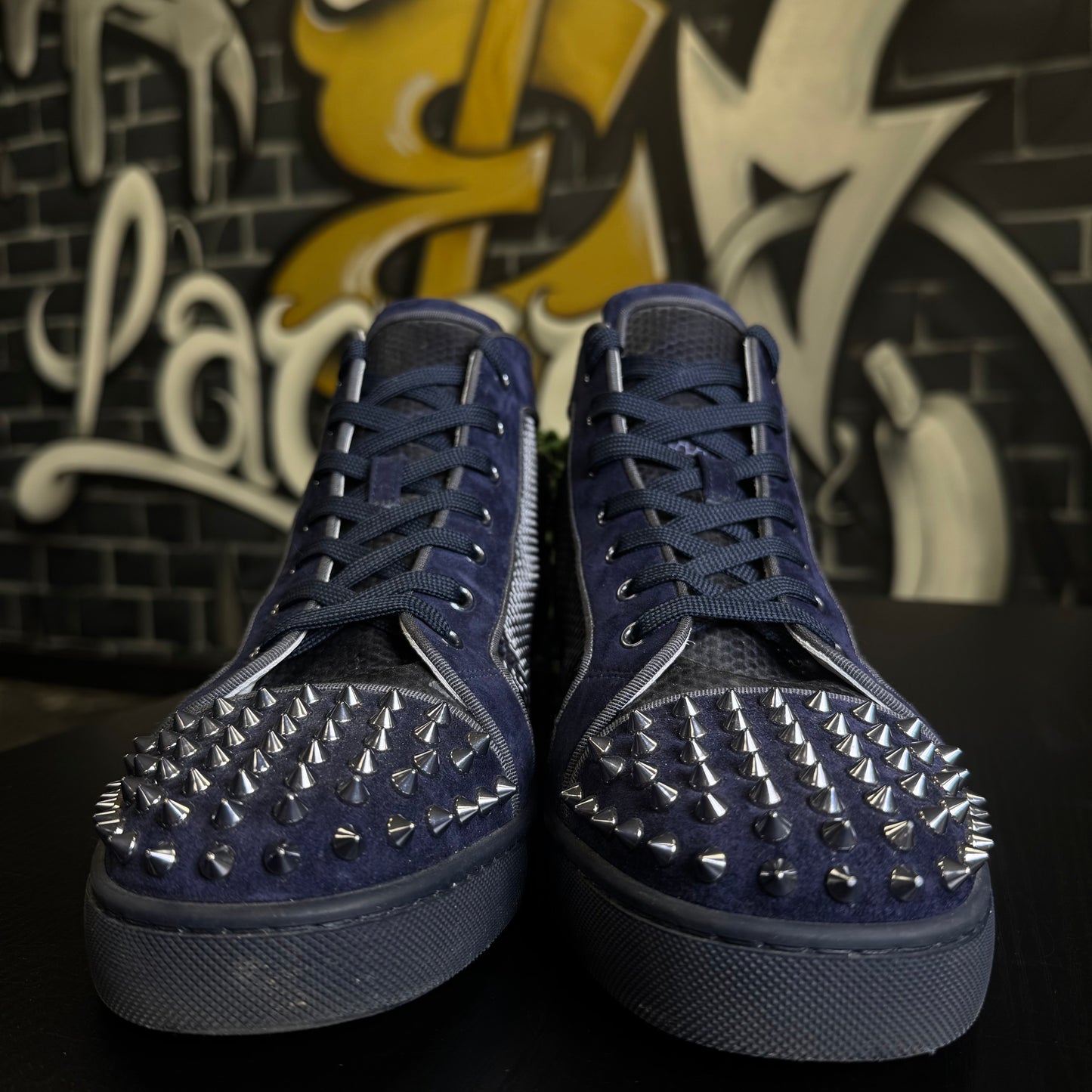Louboutin Louis Orlato Flat Spikes Navy