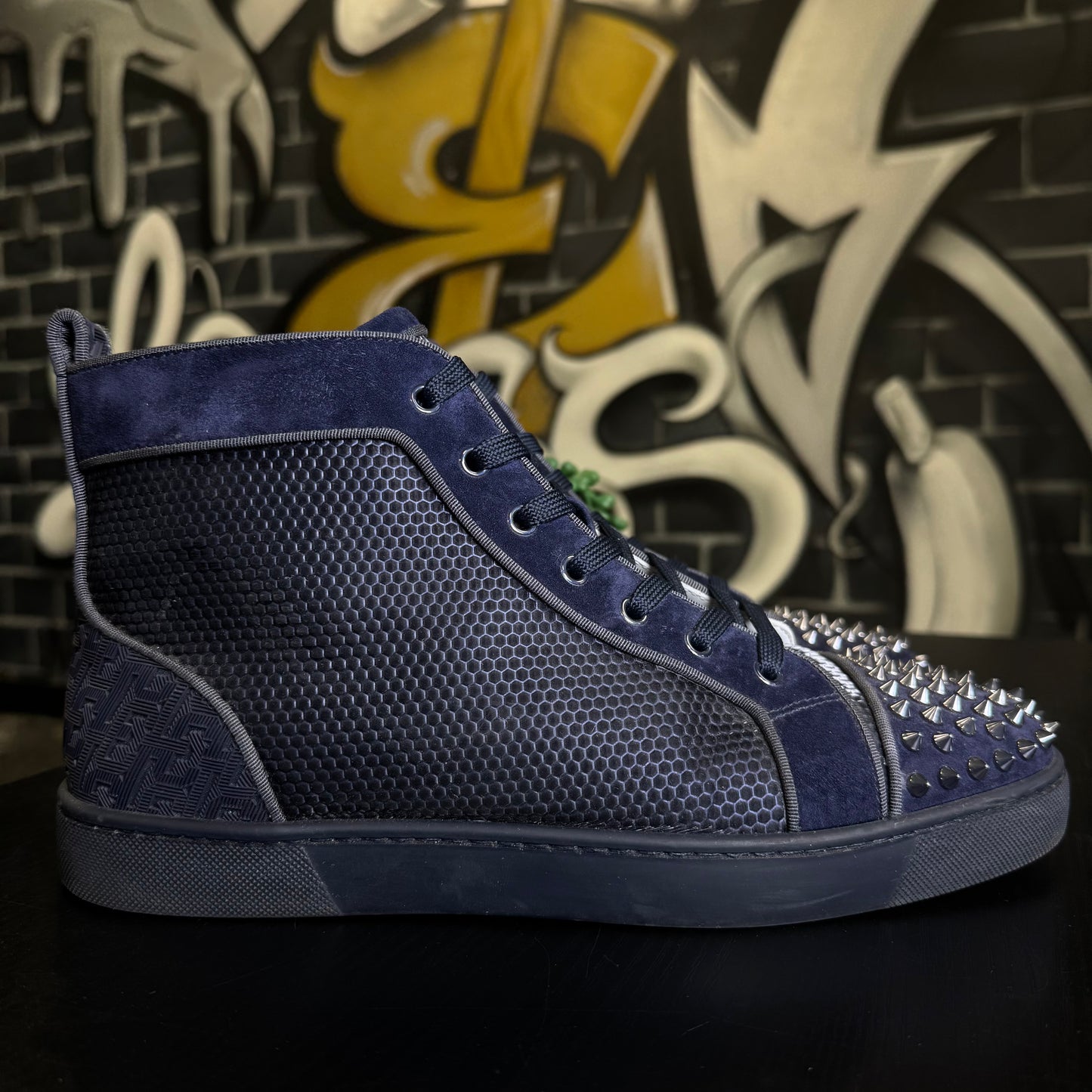 Louboutin Louis Orlato Flat Spikes Navy